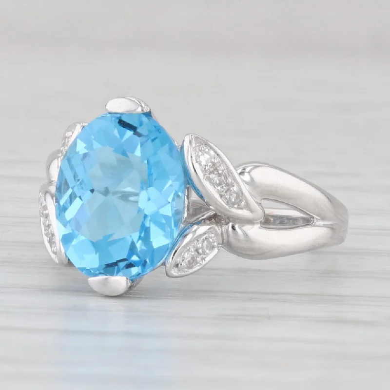 3.73ctw Oval Blue Topaz Diamond Ring 14k White Gold Size 4.25