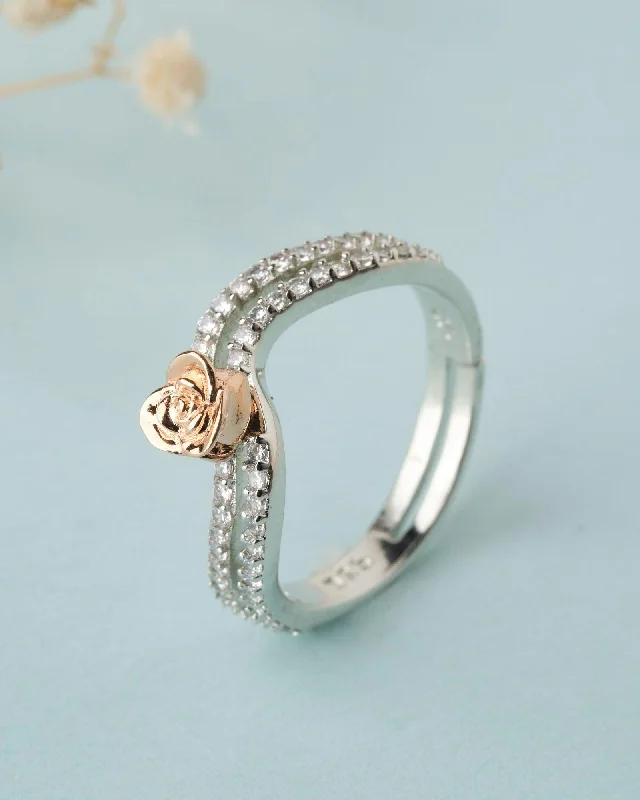 women’s trendy rings-925 Sterling Silver Beautiful Rose Ring R01600