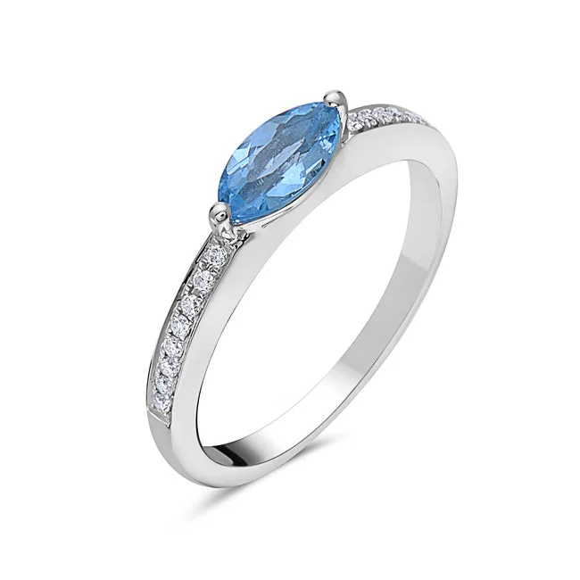 women’s fine jewelry rings-Blue Topaz And Diamond Fashion Band