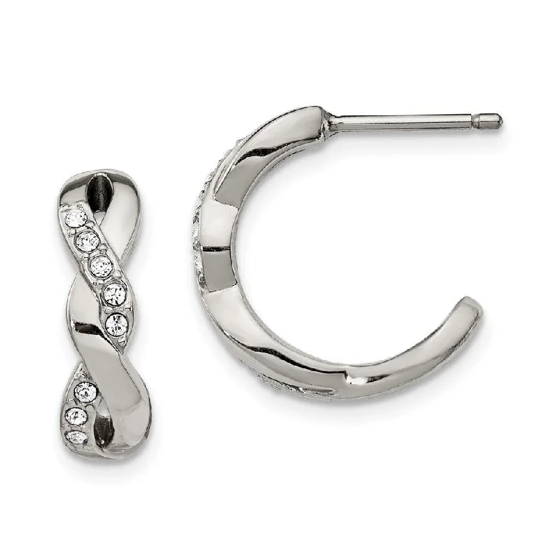 women’s oversized earrings-Stainless Steel Polished with Swarovski Crystals Post Hoop Earrings