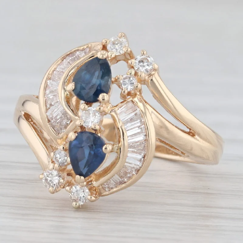 1.16ctw Blue Sapphire Diamond Ring 14k Yellow Gold Size 6.25 Cocktail