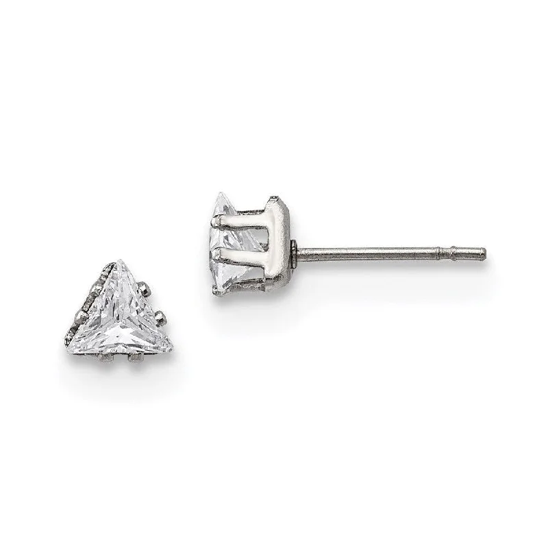 women’s chanderlier earrings-Stainless Steel Polished 5mm Triangle CZ Stud Post Earrings