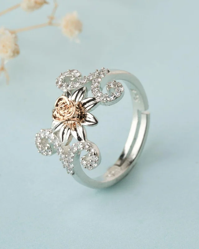 women’s vintage rings-925 Sterling Silver Beautiful Rose Ring R01591