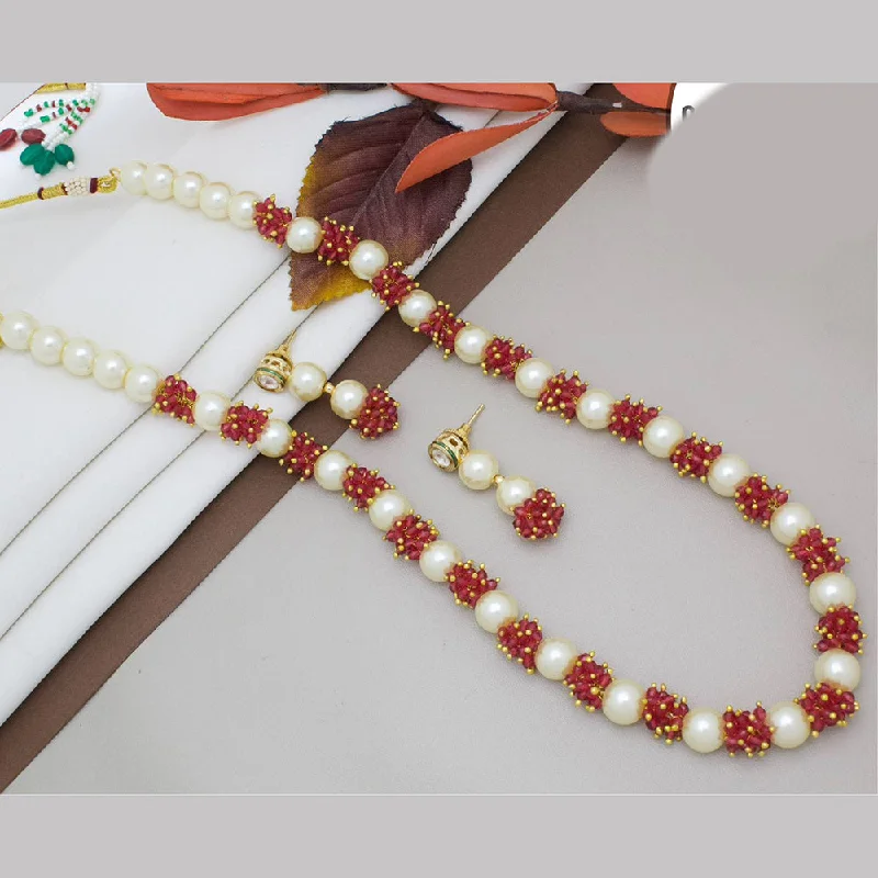 women’s flower necklace-Manisha Jewellery Gold Plated Pearls And Beads Long Necklace Set