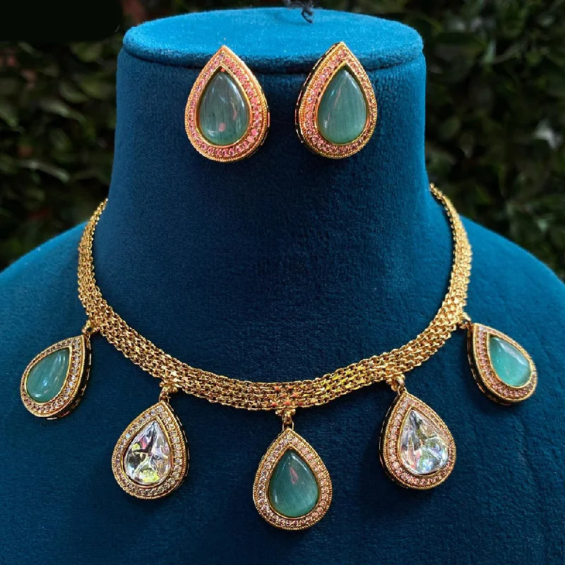 women’s gemstone necklace-Royal Kundan Jewellery Gold Plated Crystal Stone Necklace Set