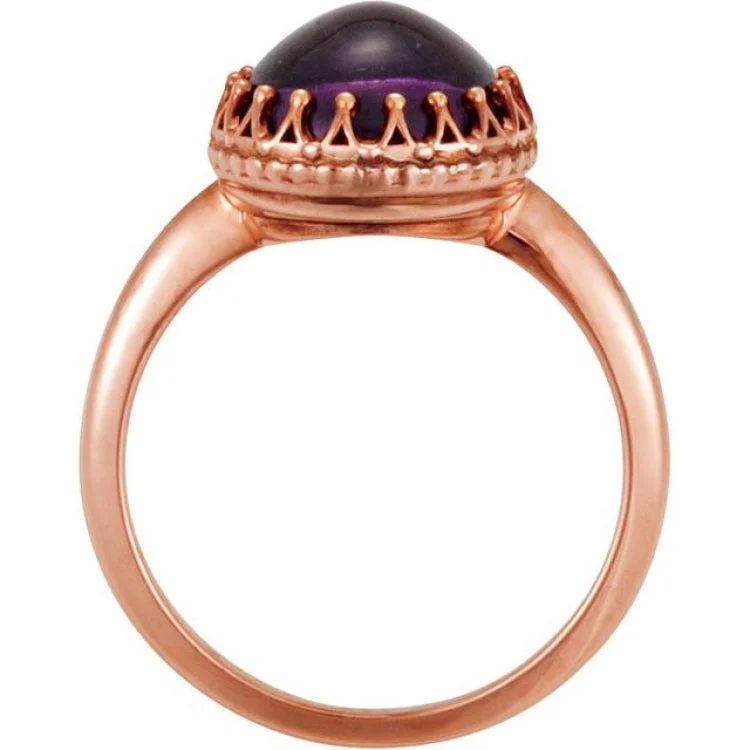 women’s gold ring-14K Rose 12 mm Natural Amethyst Crown Cabochon Ring