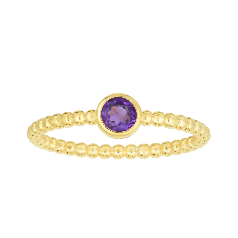 women’s rose gold ring-14kt Gold Size-7 Yellow Finish 4.5mm Polished Beaded Ring  with  4mm Round Purple Amethyst