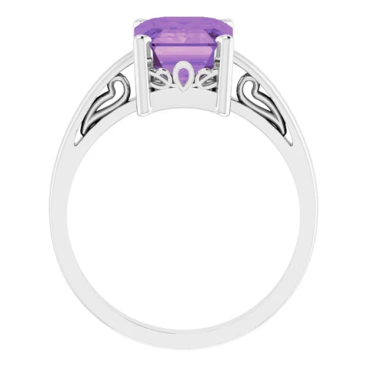 women’s heart-shaped engagement rings-14K White Natural Amethyst Scroll Setting® Ring