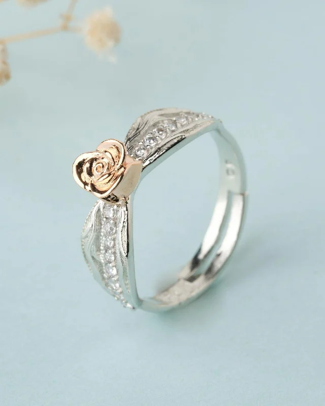 women’s affordable rings-925 Sterling Silver Beautiful Rose Ring R01601