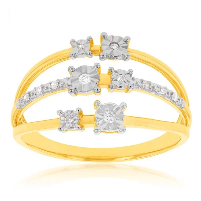 9ct Yellow Gold Diamond Ring with 12 Brilliant Diamonds