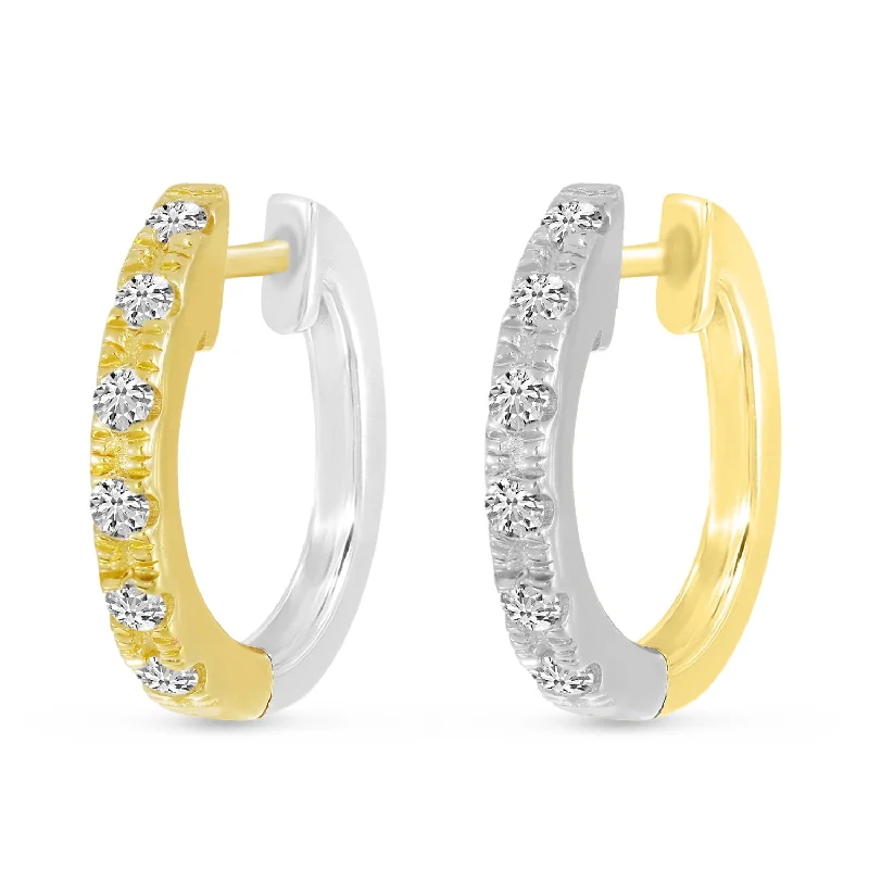 women’s sapphire earrings-14K Yellow Gold & White Gold Diamond Reversible Huggie Earrings E11021TT