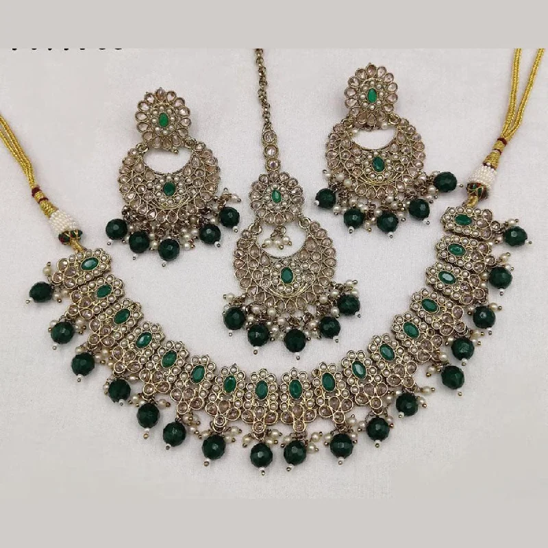 women’s simple necklace-Shree Chamunda Jewellers Gold Plated Crystal Stone And Beads Necklace Set