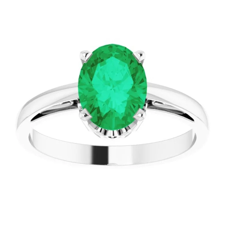 women’s cocktail rings-14K White Lab-Grown Emerald Ring