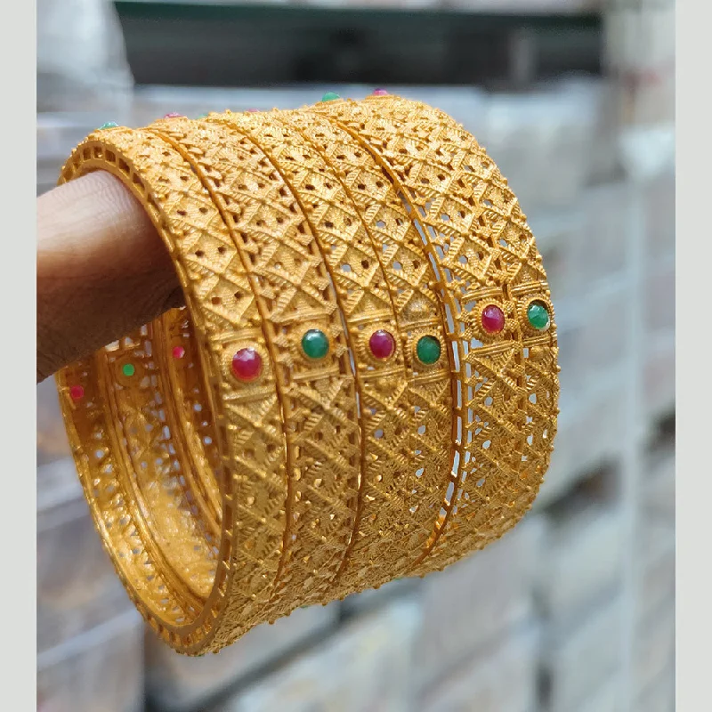 women’s vintage-inspired engagement rings-women’s colorful bracelet-Manisha Jewellery Gold Plated  Pota Stone Bangle Set