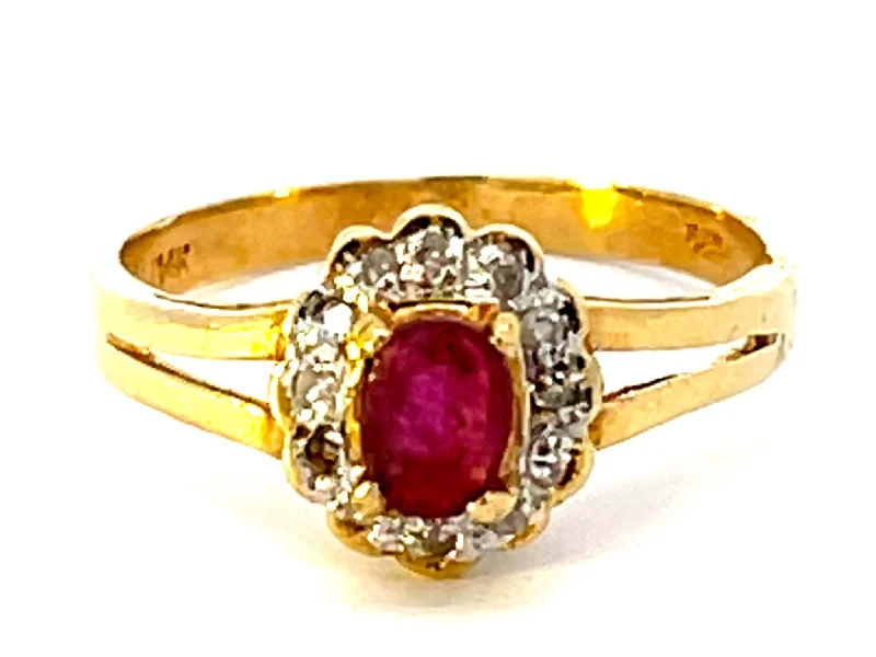 Red Ruby and Diamond Ring in 14k Yellow Gold