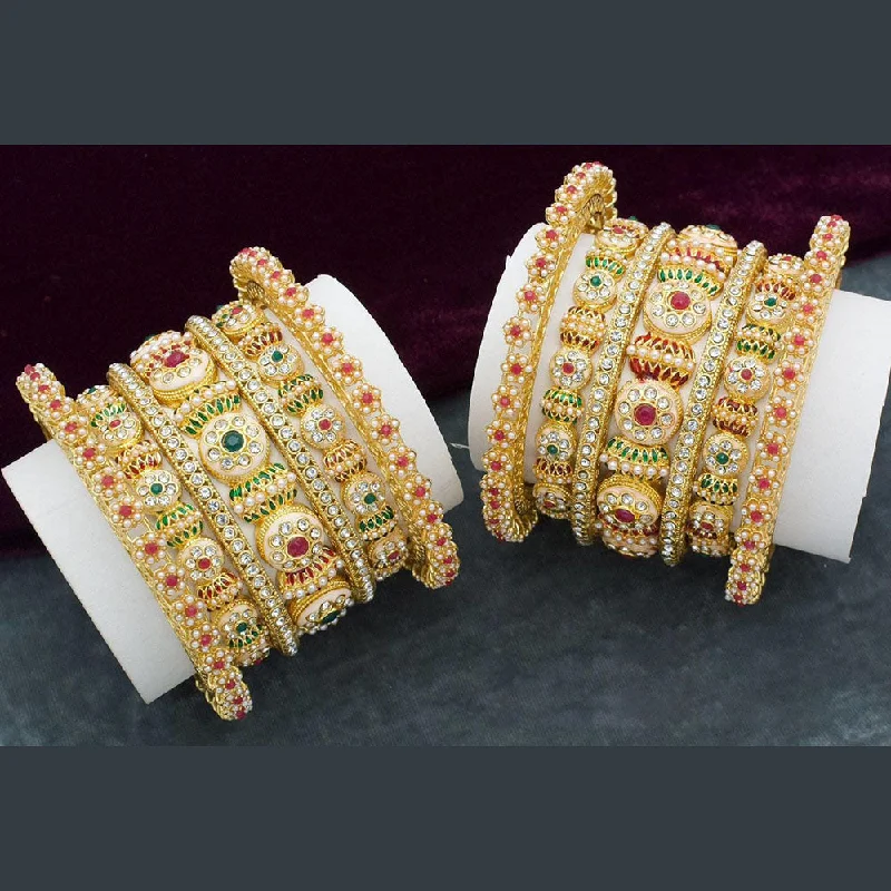 women’s gemstone engagement rings-women’s vintage bracelet-Manisha Jewellery Gold Plated Austrian Stone And Pearl Bangles s Set