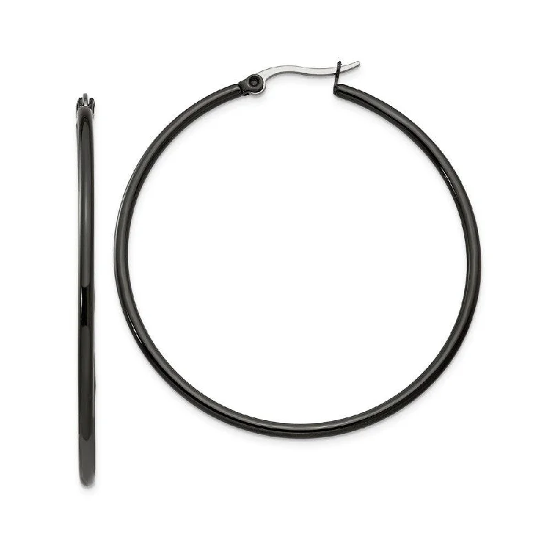 women’s colored gemstone earrings-Stainless Steel Black IP plated 48mm Hoop Earrings