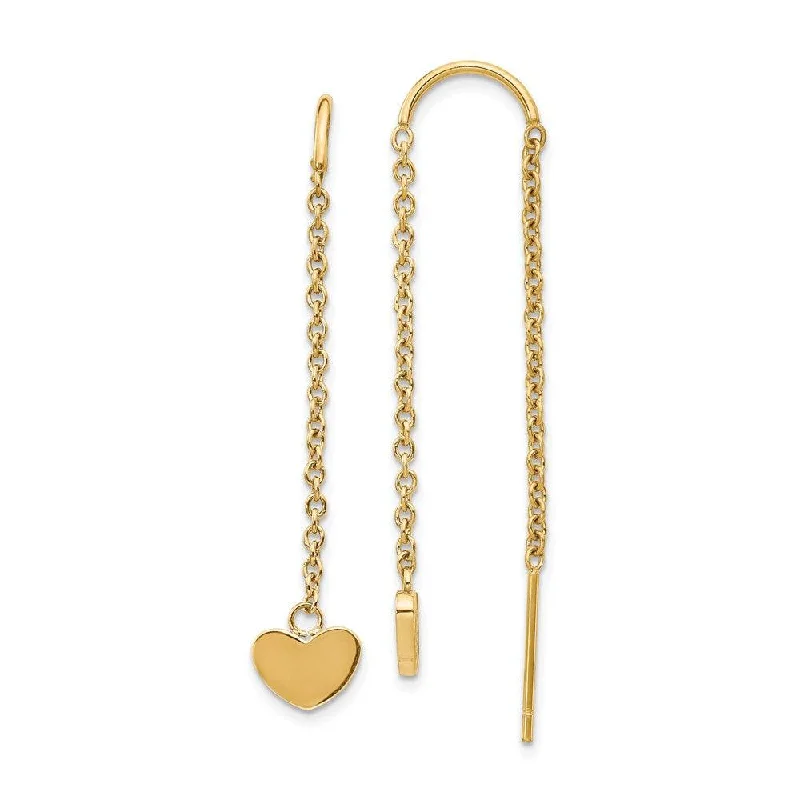 women’s elegant earrings-Stainless Steel Polished Yellow IP-plated Threader Heart Dangle Earrings