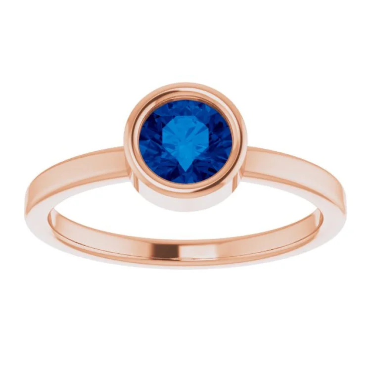 women’s platinum ring-14K Rose 5.5 mm Lab-Grown Blue Sapphire Ring