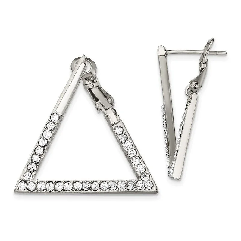 women’s boho earrings-Stainless Steel Polished with Crystal Triangle Omega Back Earrings