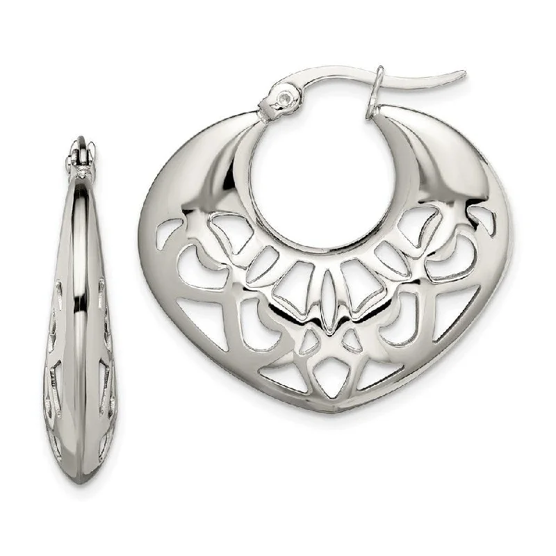 women’s celestial earrings-Stainless Steel 30mm Fancy Cutout Hoop Earrings