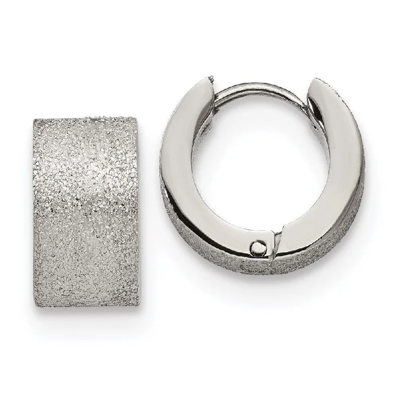 women’s gold hoop earrings-Stainless Steel Polished and Sand Blasted 7.0mm Hinged Hoop Earrings