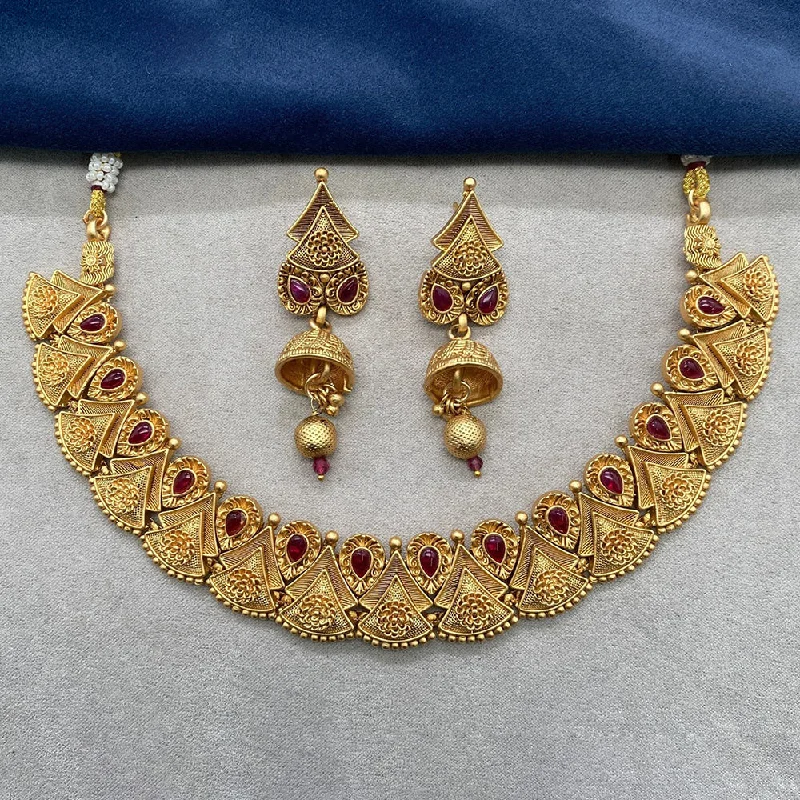 women’s heart necklace-Royal Kundan Jewellery Gold Plated Pota Stone Necklace Set