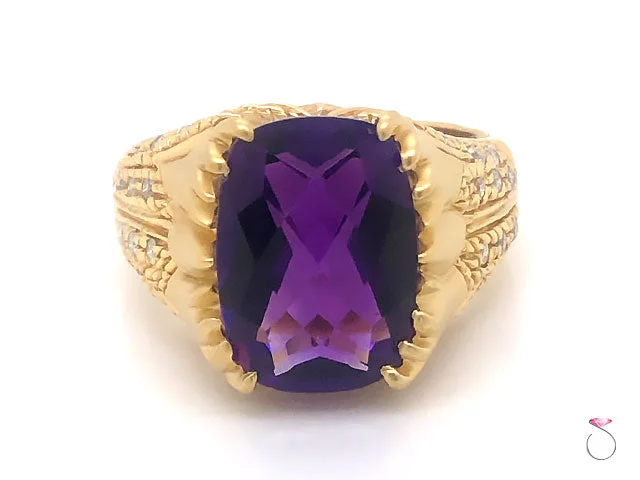 Unique Designer Amethyst & Diamond Ring, 5.00 Carat, 18K Yellow Gold