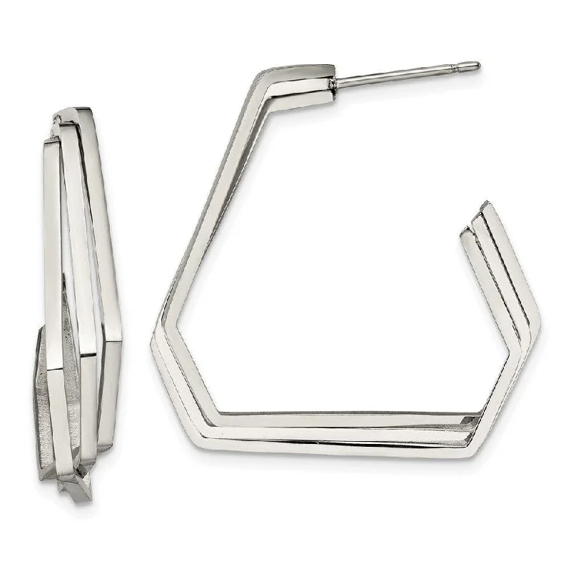 women’s bridal drop earrings-Stainless Steel Polished Geometric Post J Hoop Earrings