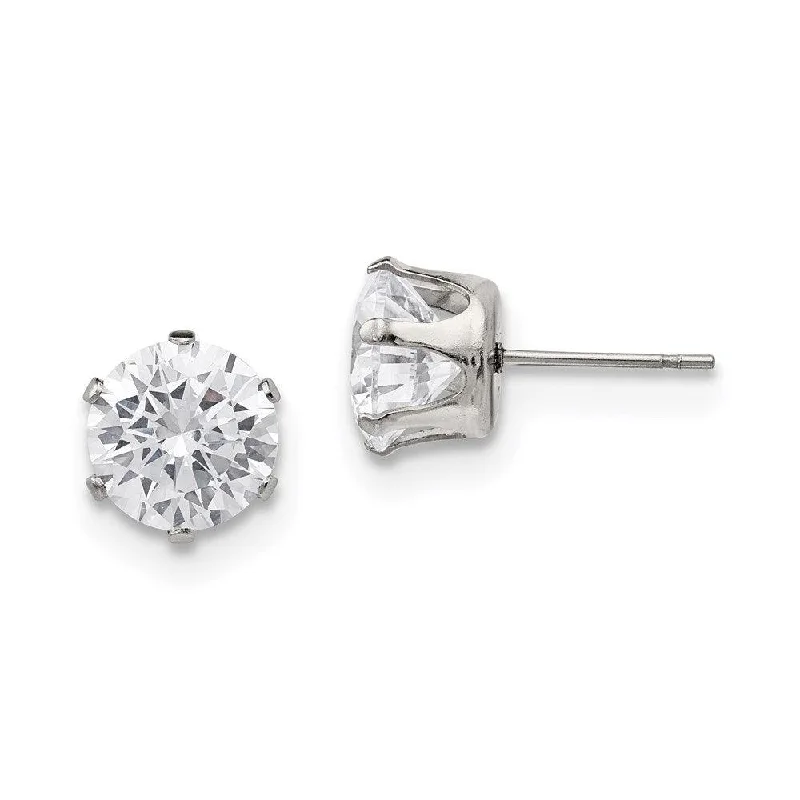 women’s rose gold earrings-Stainless Steel Polished 9mm Round CZ Stud Post Earrings