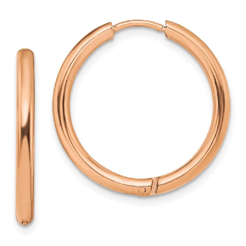 women’s rose gold earrings-Stainless Steel Polished Rose IP-plated 2.5mm Hinged Hoop Earrings