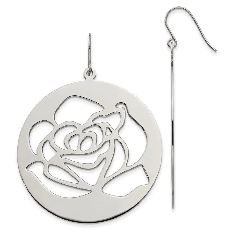 women’s gold stud earrings-Stainless Steel Rose Cutout Dangle Earrings