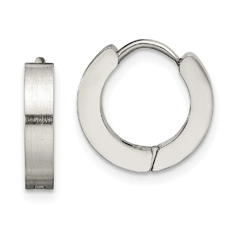 women’s diamond hoop earrings-Stainless Steel Brushed and Polished Hinged Hoop Earrings