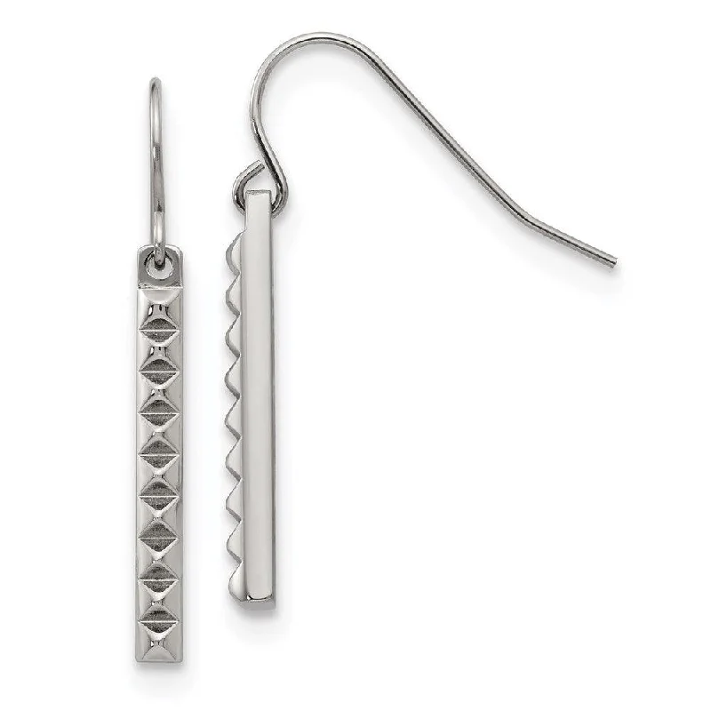 women’s custom birthstone earrings-Stainless Steel Polished Studded Bar Shepherds Hook Earrings