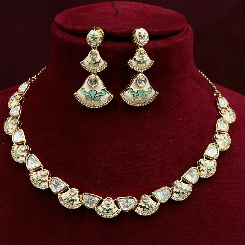 women’s custom birthstone necklace-Royal Kundan Jewellery Gold Plated Polki Kundan Meenakari Necklace Set