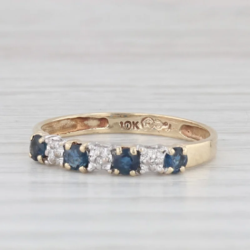 0.34ctw Blue Sapphire Diamond Ring 10k Yellow Gold Size 6 Stackable Wedding Band