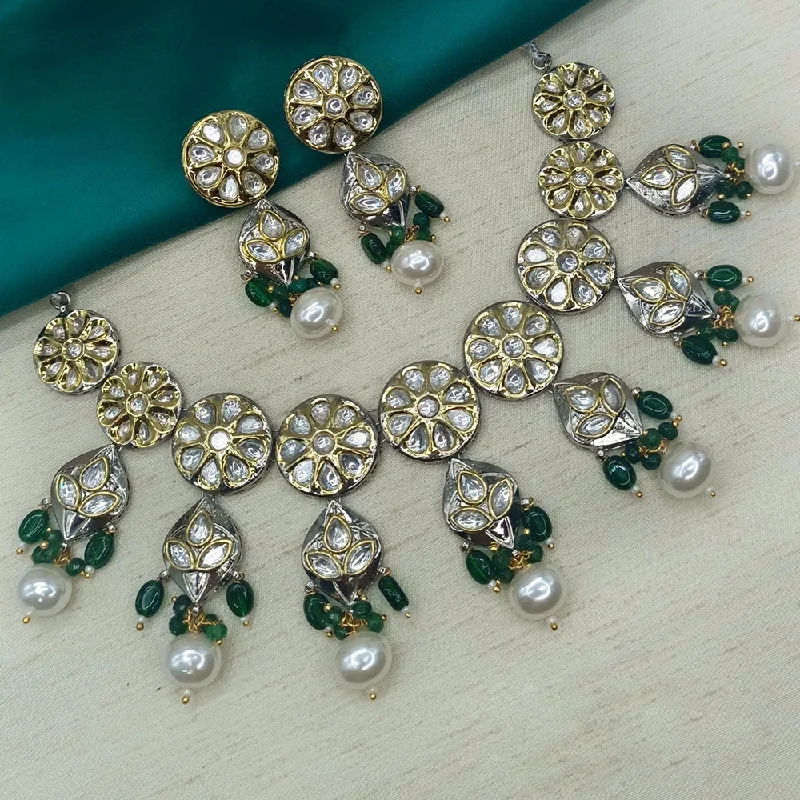 women’s emerald necklace-Amoliya Jewels Gold Plated Polki Kundan Stone And Beads Necklace Set