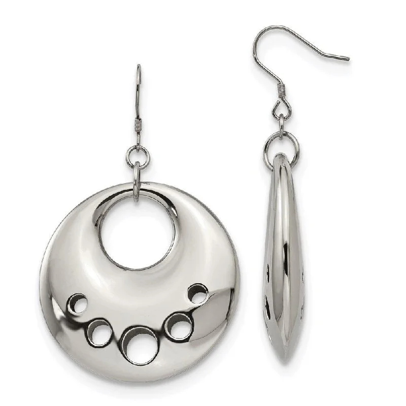 women’s dangling earrings-Stainless Steel Polished Circle Cut Out Dangle Earrings