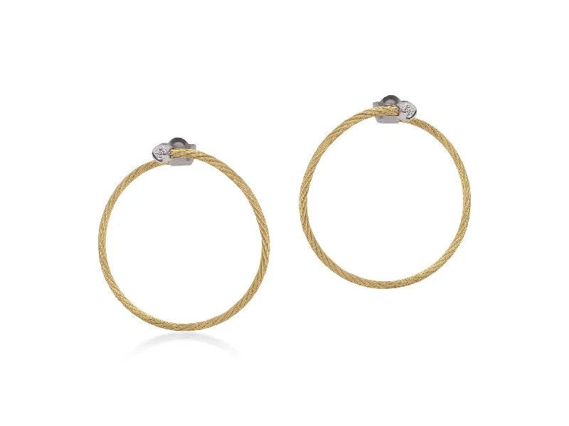 women’s pearl drop earrings-ALOR Yellow Cable Front to Back Hoop Earrings with 18kt Gold & Diamonds