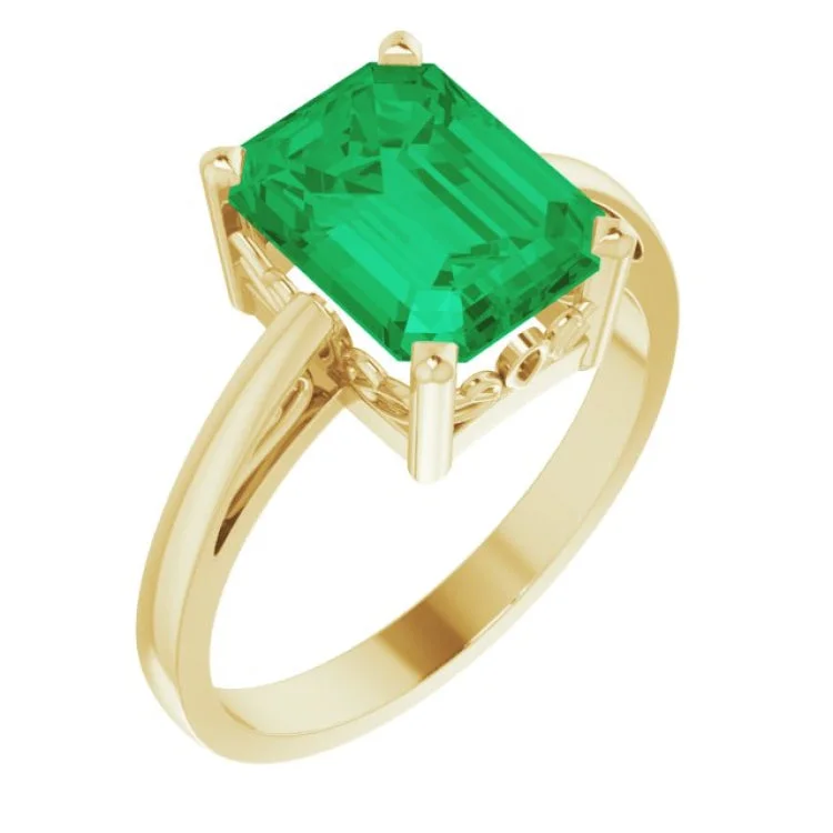 women’s vintage wedding rings-14K Yellow Lab-Grown Emerald Scroll Setting® Ring