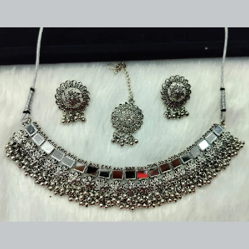 women’s long necklace-Manisha Jewellery Oxidised Plated Mirror Necklace Set