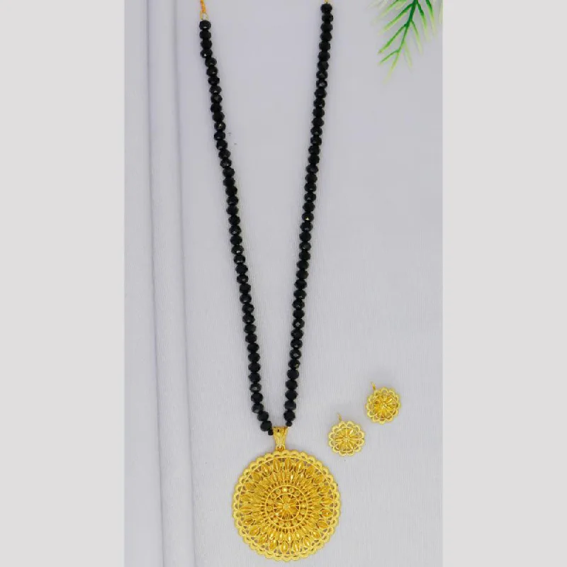 women’s matching necklace-Mahavir Gold Plated Pearls Long Necklace Set