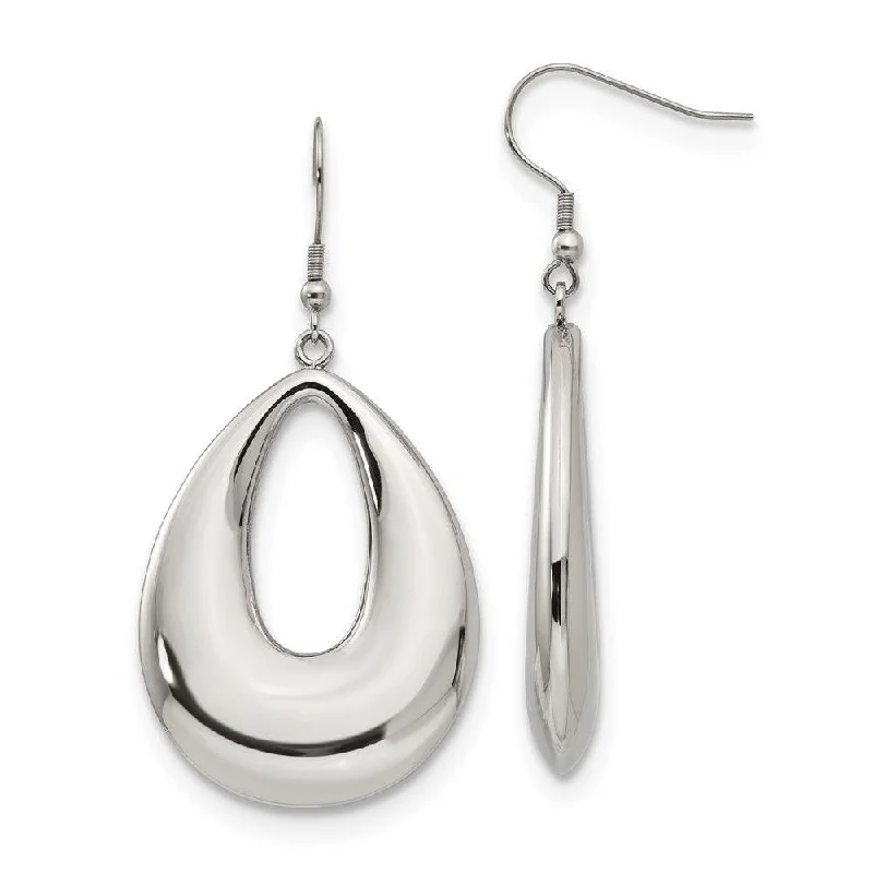 women’s custom birthstone earrings-Stainless Steel Hollow Teardrop Dangle Earrings