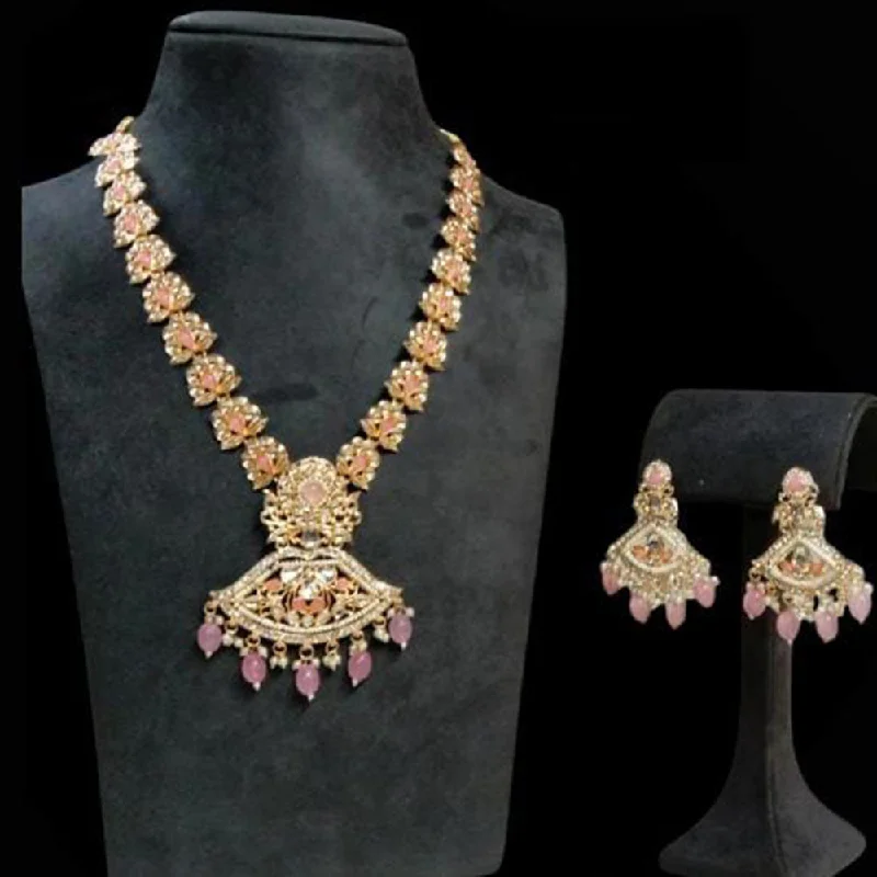 women’s infinity necklace-Rudraksh Art Gold Plated Pota Stone And Beads Necklace Set