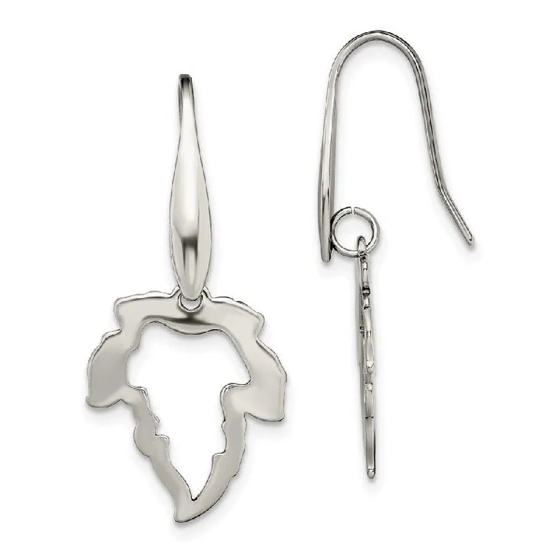 women’s diamond earrings-Stainless Steel Polished Leaf Dangle Shepherd Hook Earrings