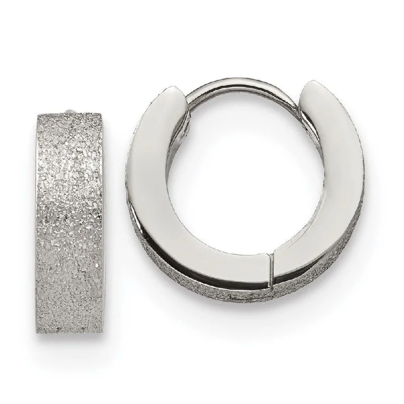 women’s large hoop earrings-Stainless Steel Polished and Sand Blasted 4.0mm Hinged Hoop Earrings