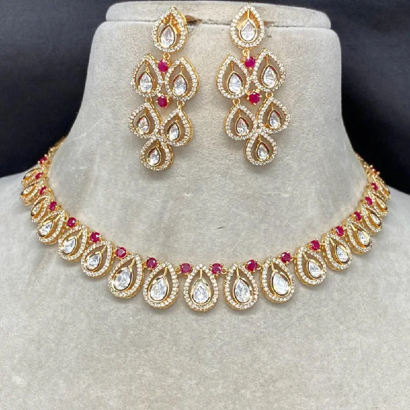 women’s layered necklace-Royal Kundan Jewellery Gold Plated Polki Kundan Necklace Set