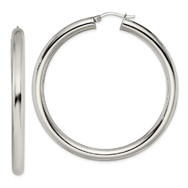 women’s diamond drop earrings-Stainless Steel Polished Hoop Earrings