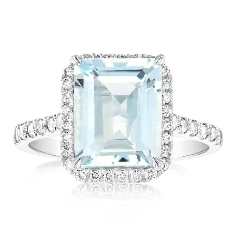 9ct White Gold 2.4ct Aquamarine and 1/3 Carat Diamond Ring