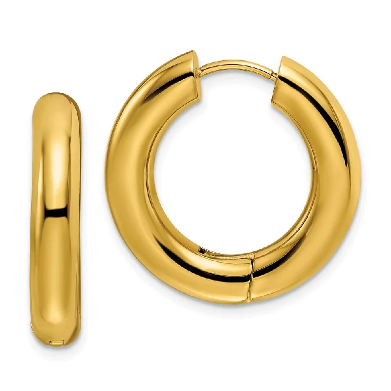 women’s gold earrings-Stainless Steel Polished Yellow IP-plated 5mm Hinged Hoop Earrings